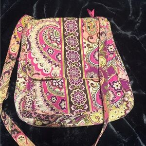 Vera Bradley Pink and Purple Crossbody Bag with Quilted Paisley Design
